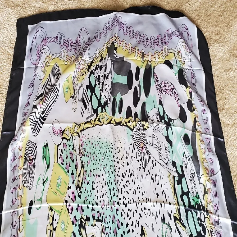 Retro Vintage Pastel Silk Fashion Print Scarf